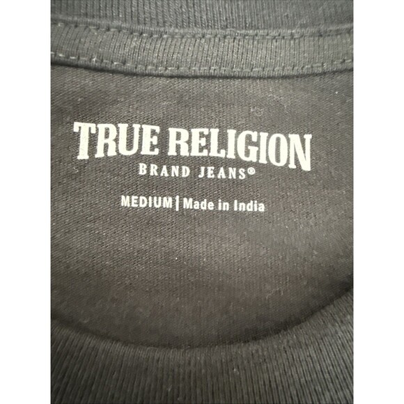 True Religion Jeans T shirt Mens M Black‎ Embroidered Logo Preppy - Picture 9 of 11